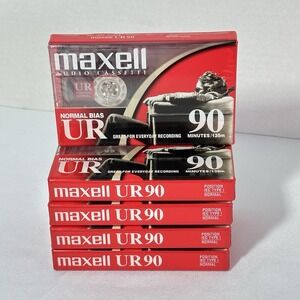 Maxell UR 90-Min Audio Cassette Tapes Normal Bias Type I, Lot Of 5, New Sealed